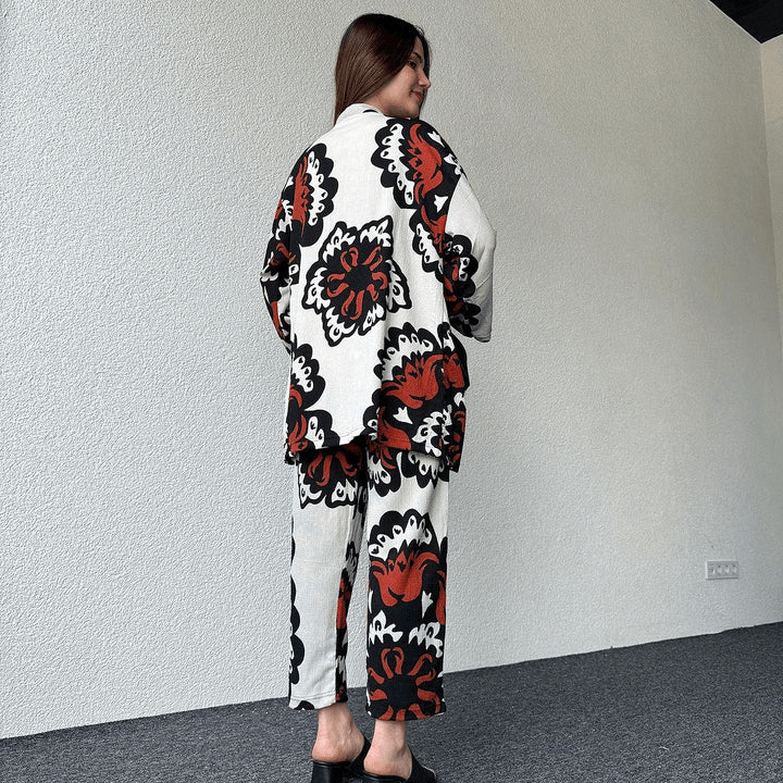 Spider Fabric Kimono Lawn Suit