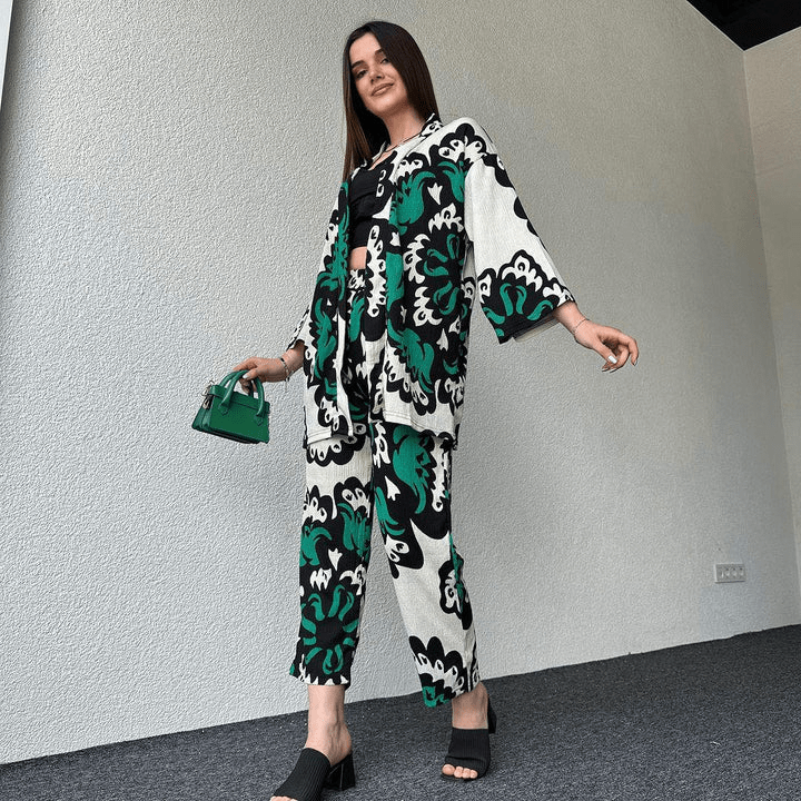 Spider Fabric Kimono Lawn Suit