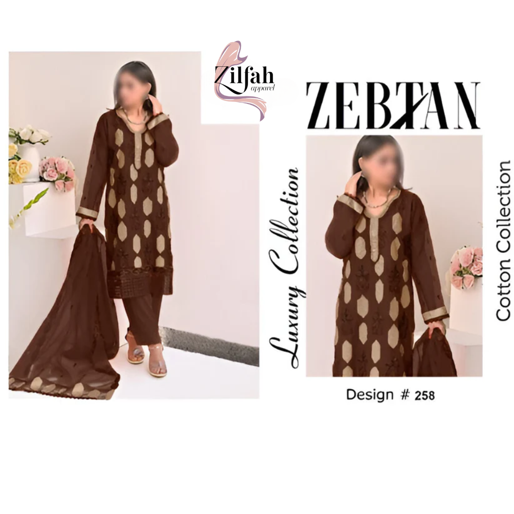 Zebtan Cotton 3-Piece Suit Unstitched