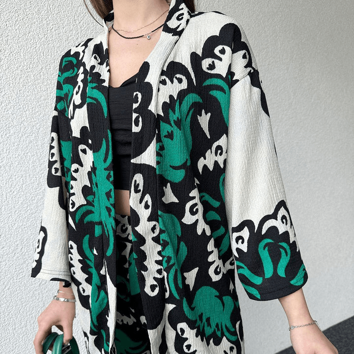 Spider Fabric Kimono Lawn Suit